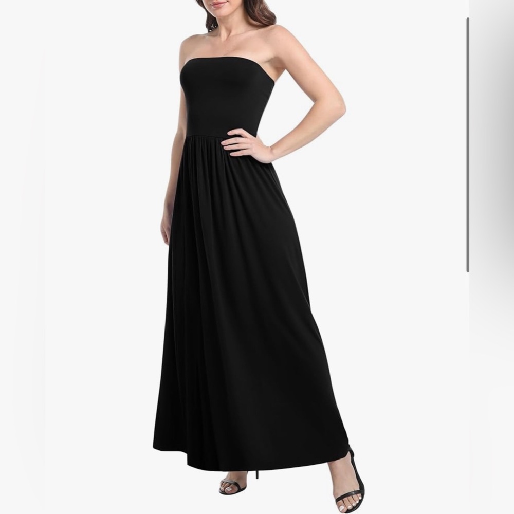 NWT. Strapless Jersey Flared Skirt Black Maxi Dress. Size S